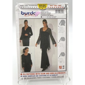 May include: A sewing pattern for an evening jacket, with instructions in English, French, German, Spanish, and Portuguese. The pattern number is 8595. The pattern includes seam and hem allowances.