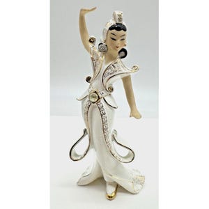 VTG Lefton Geisha Dancing Girl Figurine 7&quot;Gold & Rhinestone Accent Japan KW 493