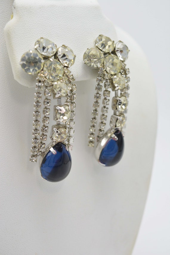 Chandelier Dangle Drop Earrings, Blue Sapphire Te… - image 6