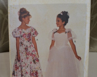 UNCUT Butterick 6603 Pattern, Girls Dress, Dropped Waist, Sweetheart Neckline, Pouf Sleeves, Flower Girl, Bust 26 to 28.5", Size 7 to 10