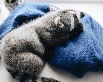 Racoon - Hand knitted from silk and alpaca yarn from the pattern by Dot Pebbles