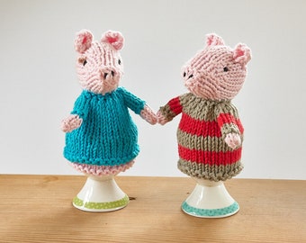 Egg cosy pigs by Rupert's House - hand knitted in washable cotton yarn.