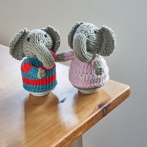 Egg cosy elephants by Rupert's House - hand knitted in washable cotton yarn. image 4