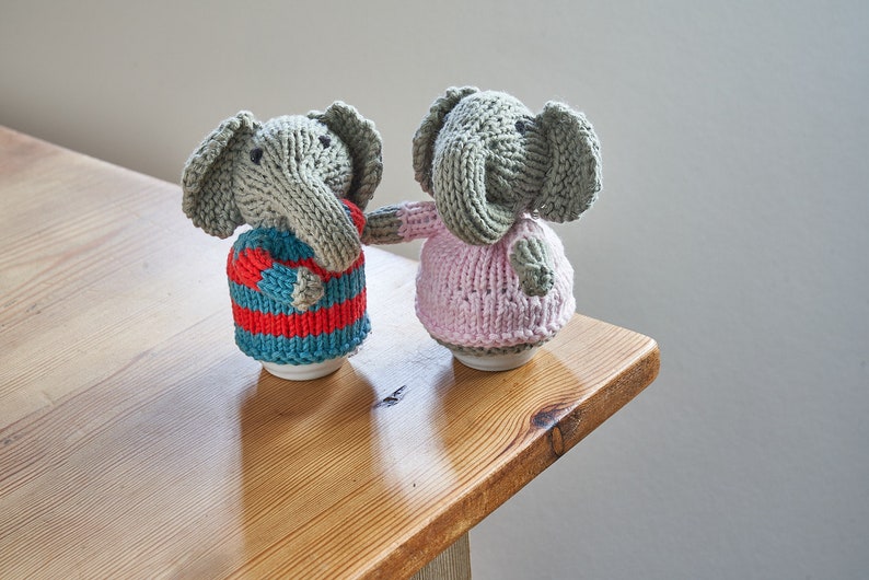 Egg cosy elephants by Rupert's House - hand knitted in washable cotton yarn. image 4