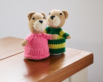 Egg cosy Teddy Bears by Rupert's House - hand knitted in washable cotton yarn.
