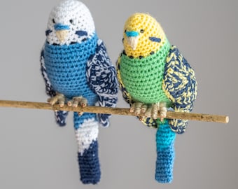 Budgerigar hand crocheted figure. Customise your own budgie in any colour.