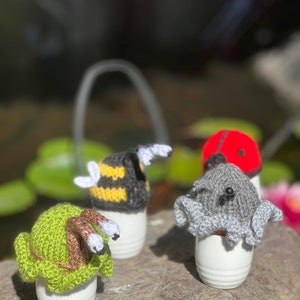 Egg Cosies: Garden friends Slug, Snail, Bee, Ladybird (Set of 4)