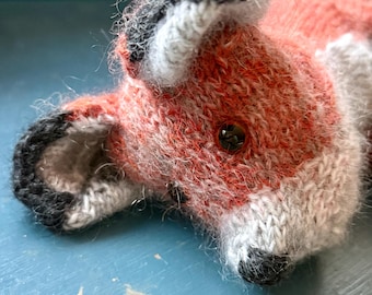 Fox cub hand knitted in alpaca and silk yarn
