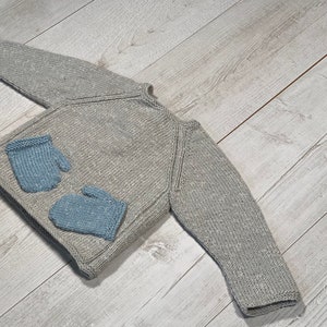 Little Mittens jumper - hand knitted is supersoft cotton yarn. Washable. Personalised colours available.
