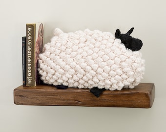 Sheep reversible pillow hand crochet in super chunky cream wool yarn.