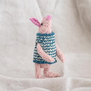 Hand-Knitted Piglet Toy with Poseable Limbs