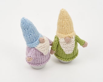 Egg cosy Gnomes by Rupert's House - hand knitted in washable cotton yarn