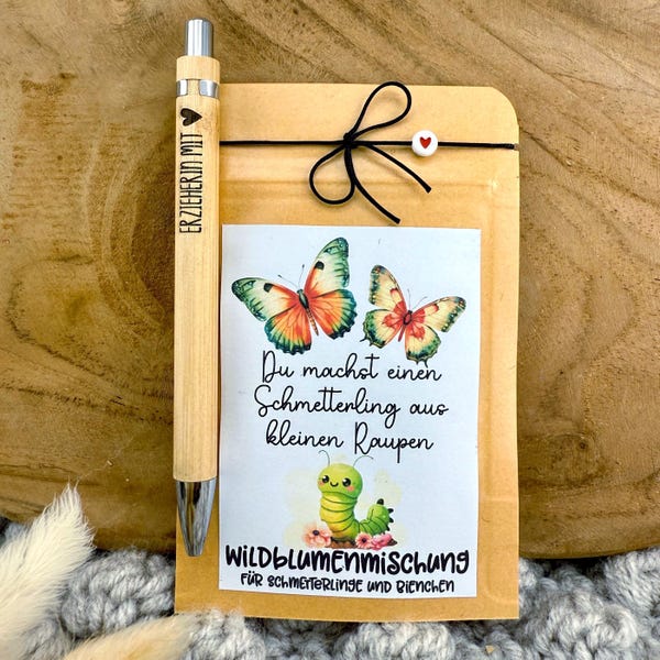 Erziehergeschenk, personalisierbares Abschiedsgeschenk Erzieher, Abschluss Schule, Kita, kleines Geschenkset, Wildblumensamen, Danke, Lehrer