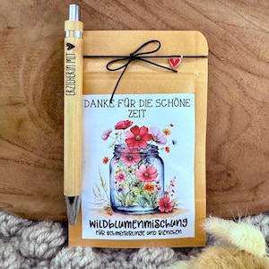 Dankeschön, Blumensamen, Kugelschreiber graviert, Abschied Kita, Mitbringsel, kleines Geschenk, Wildblumensamen, Abschied Erzieherin, Danke