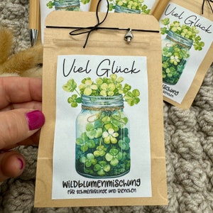 Viel Glück, Prüfung Abitur, Fahrschule, Glücksbringer, Schulabschluss, Kleeblatt, Wildblumensamen, Kugelschreiber, Wunschtext, Geschenk