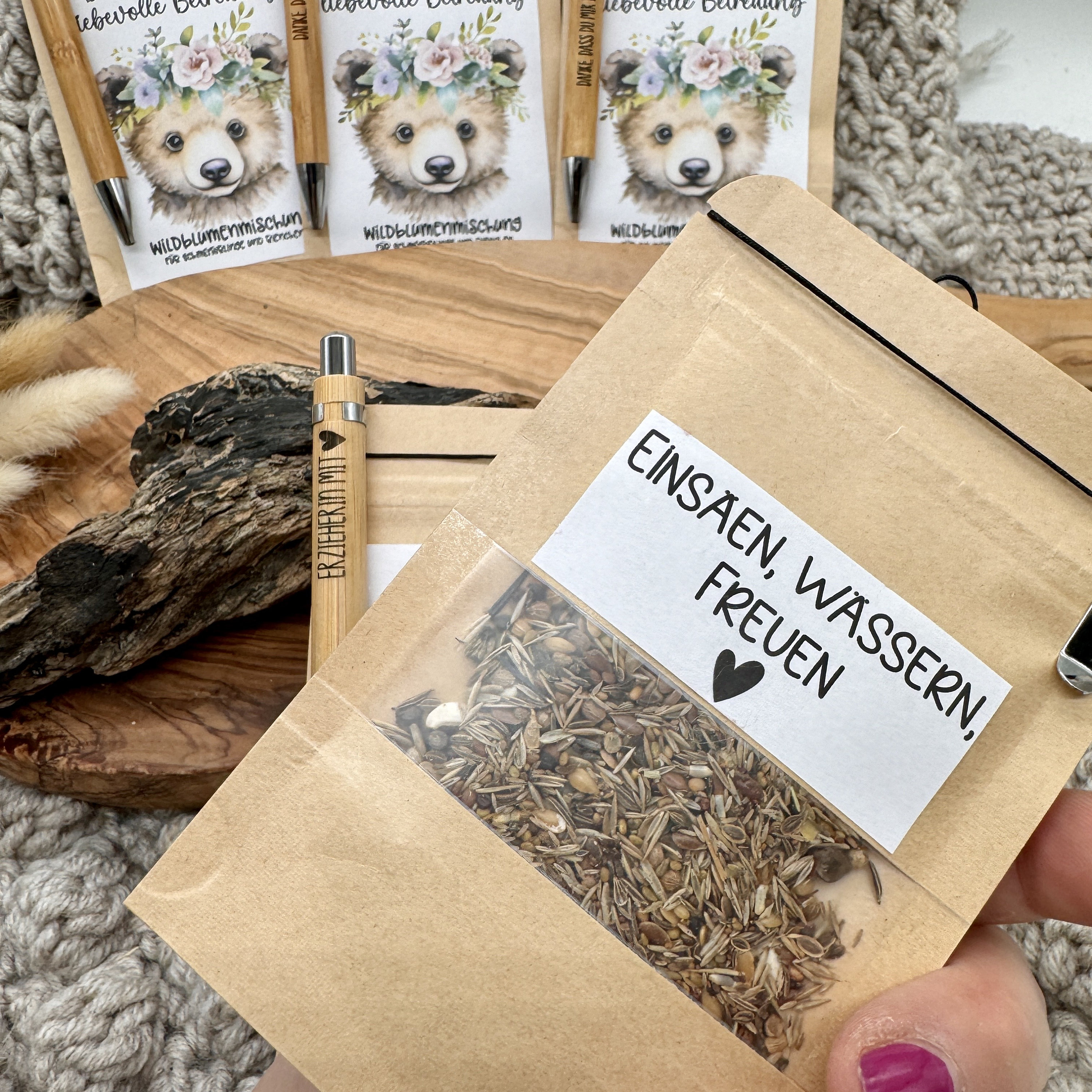 24 Sets Glücksstift Geschenke – Holzkugelschreiber Mit Karte, Danke/Abschiedsgeschenk