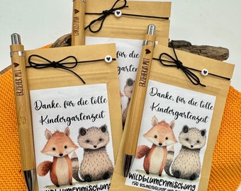 Geschenk, Blumensamen, Kugelschreiber graviert, Abschied Kita, Mitbringsel, kleines Geschenk, Wildblumensamen, Abschied Erzieherin, Danke