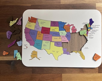 Personalized Wooden USA Map Puzzle: Educational Geography Game for Kids & Adults | Option of a reference map | Customize