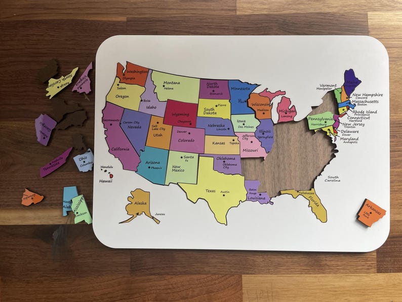 Personalized Wooden USA Map Puzzle: Educational Geography Game for Kids
