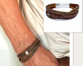 Mens bracelet,  Wrap Bracelet, Leather Wrap Bracelet, Boho Bracelet Gift For Men, Fathers day Gift, Personalised leather Bracelet Papa