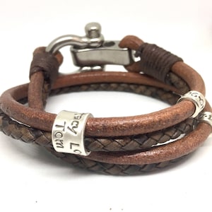 Personalized Leather Wrap Bracelet, Custom Name Beads, Gift for Men