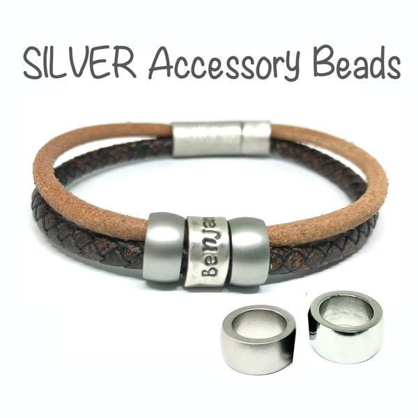 ADD-ON Silver Accessory Beads for Mens Leather Bracelet, Cremation Jewelry for Men and Women, Mens Bracelet Personalized, Wrap Bracelet