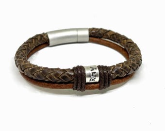 Mens Personalised Leather Bracelet Homme, Custom Jewellery for Dad, 50th Birthday Gift for Man Leather Bracelet, Man Engrave Bracelet Wrap