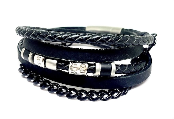 Fathers Day Bracelet, Chain Bracelet, Mens Personalised Bracelet, Mens Leather Bracelet, Custom Bracelet Women, Engraved Gift, New Dad Gift