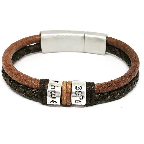 Personalised Men's Statement Leather Bracelet in Black | Gifts for Him |  Treat Republic