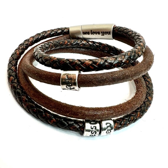 Pulsera Regalo Papá Pulsera Papá Ajustable - Regalo Día Del Padre | Cuero Trenzado - Grabado Especial Pulsera Padre Ajustable