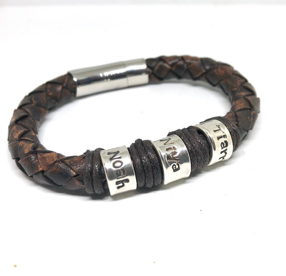 Men's Contrast Personalised Leather Bracelet classic Font - Etsy