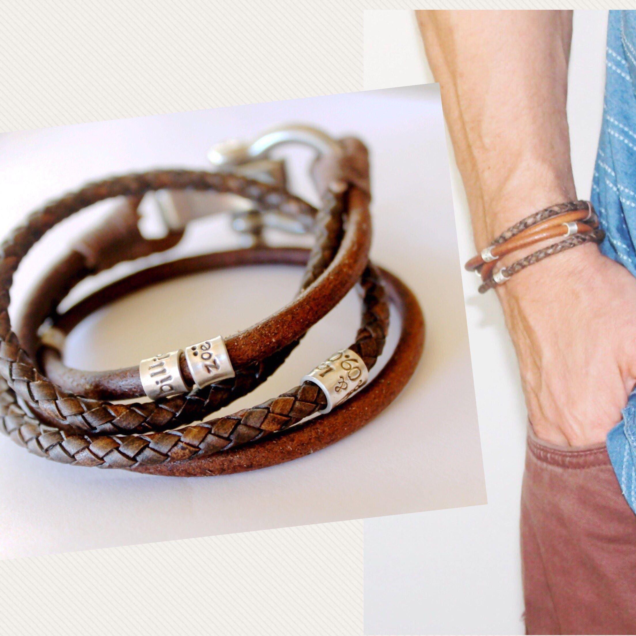 Bracciale da uomo, Bracciale avvolgente, Bracciale avvolgente in pelle, Bracciale boho regalo per uomo, Regalo per la festa del papà, Bracciale in pelle personalizzato per papà - Italia