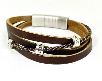 Mens bracelet,  Wrap Bracelet, Leather Wrap Bracelet, Boho Bracelet Gift For Men, Fathers day Gift, Personalised leather Bracelet Papa