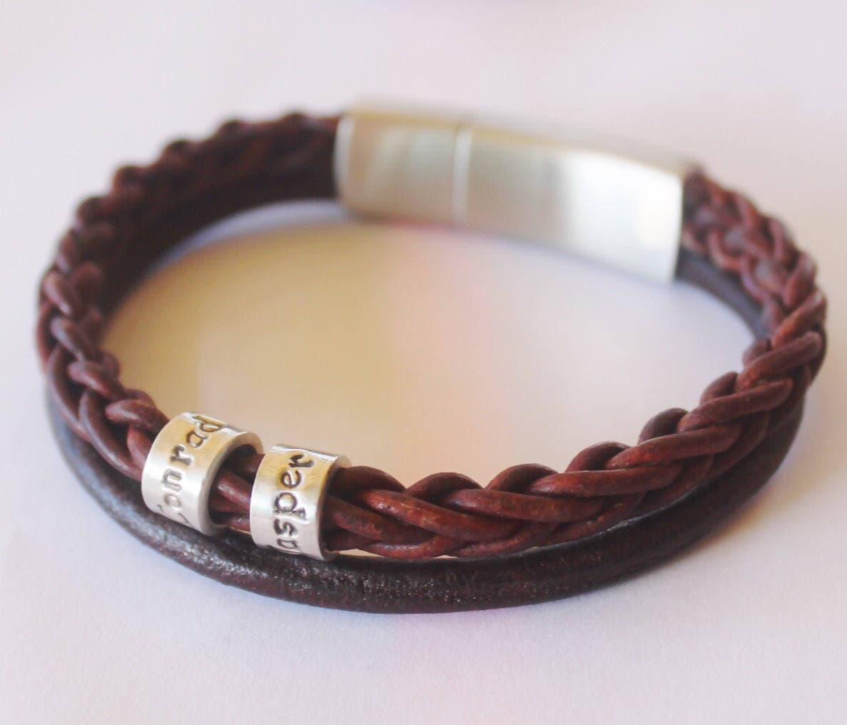Mens Leather Bracelet Fathers Day Men Personalised Bracelet Etsy