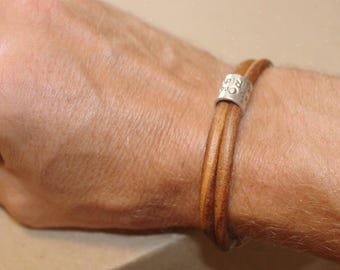 Silver Charm Bracelet, Personalized Leather Bracelet, Mens Gift, Mens Leather Bracelet, Brother Gift, Mother Gift, Mens Jewelry, Xmas Gift