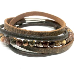 Herren Perlen Wickelarmband, personalisierte Wickelarmband, Leder Manschette, Inspiration Armband, Vatertagsgeschenk Bild 2