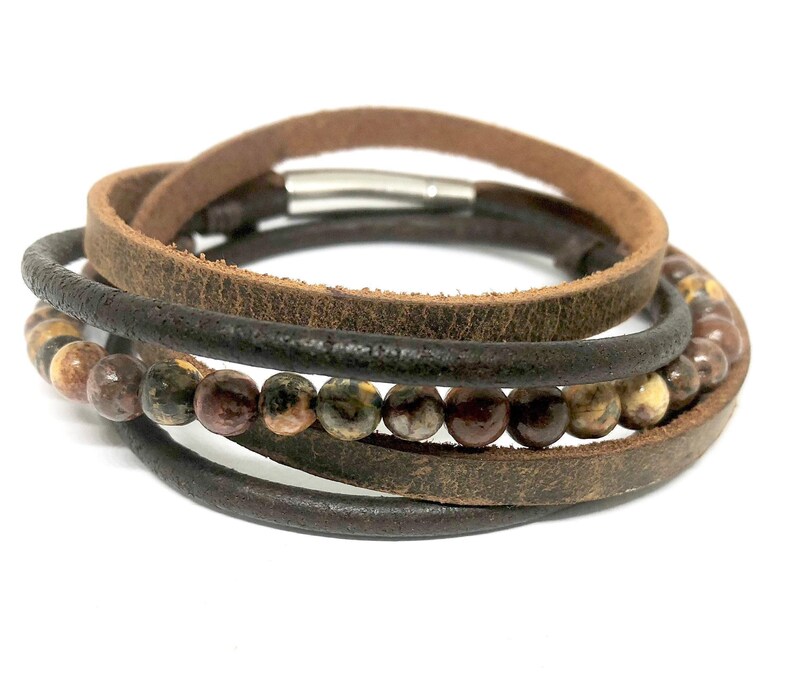 Herren Perlen Wickelarmband, personalisierte Wickelarmband, Leder Manschette, Inspiration Armband, Vatertagsgeschenk Bild 2