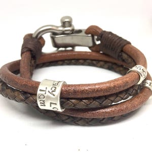 Personalized Leather Bracelet for Men - Custom Engraved Father's Day Gift