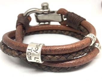 Personalized Leather Bracelet for Men - Custom Engraved Father's Day Gift