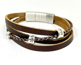 Mens bracelet,  Wrap Bracelet, Leather Wrap Bracelet, Boho Bracelet Gift For Men, Fathers day Gift, Personalised leather Bracelet Papa