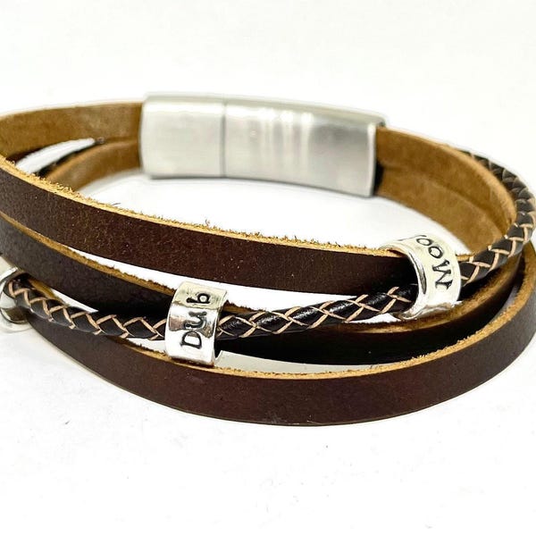 Herren Armband, Wickelarmband, Leder Wickelarmband, Boho Armband Geschenk für Männer, Vatertagsgeschenk, personalisiertes Lederarmband Papa