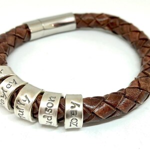 Personalized Leather Cuff Bracelet – Engraved Fine Silver Beads