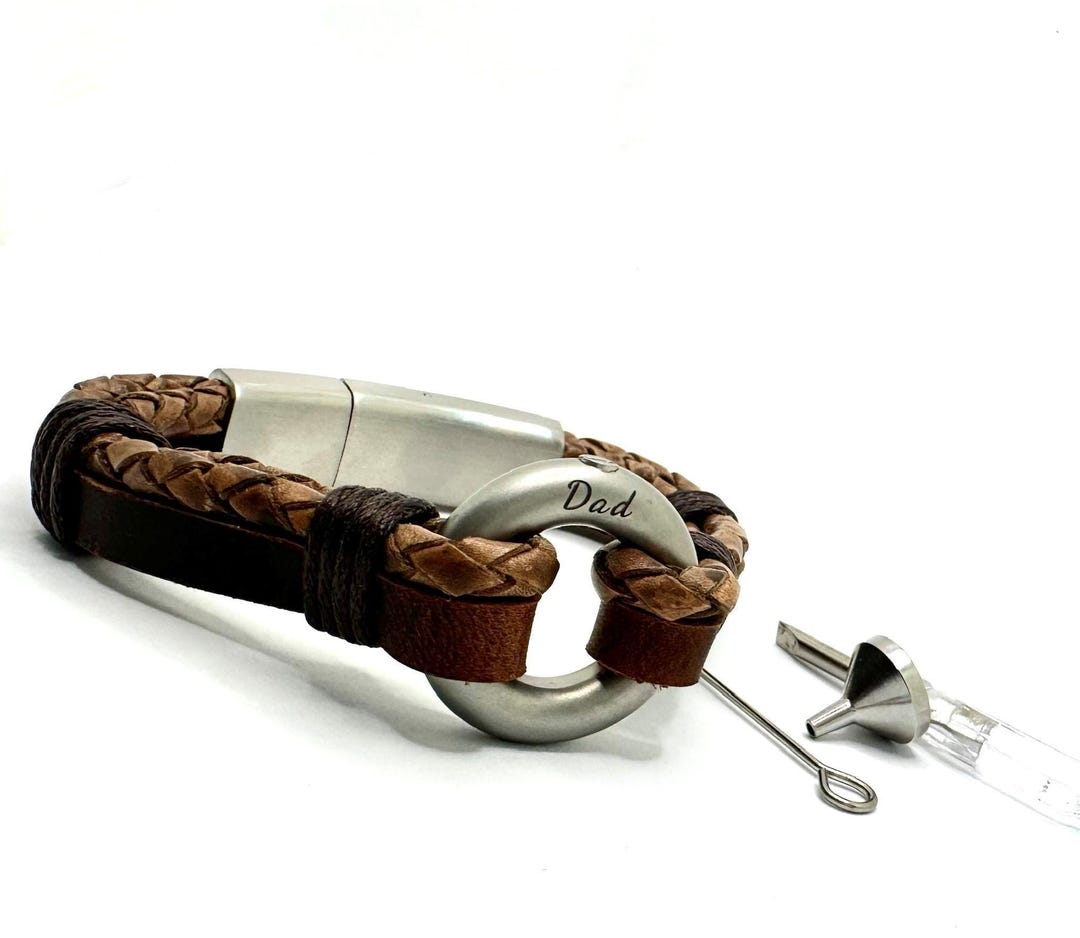 Pet Memorial Bracelet Leather Cremation Urn Jewelry Dog Ashes Keepsake ...