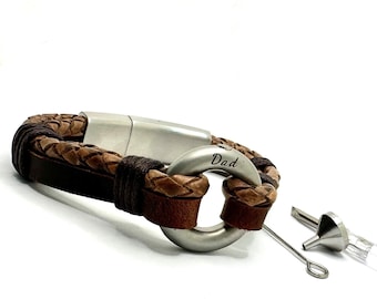 Custom Memorial Leather Bracelet with Ash Holder