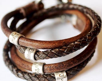 Personalized Leather Bracelet for Men - Engraved Father's Day Gift for Dad, Grandpa, or Papa