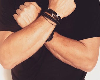 Herren Armband, Vatertag Lava Perlen, Geschenk für ihn, Herren Schmuck, Edelstein Perlen, Armband schwarz Perlen, Herren Armband Perlen