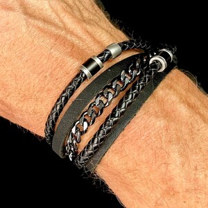 Fathers Day Bracelet, Chain Bracelet, Mens Personalised Bracelet, Mens Leather Bracelet, Custom Bracelet Women, Engraved Gift, New Dad Gift image 2