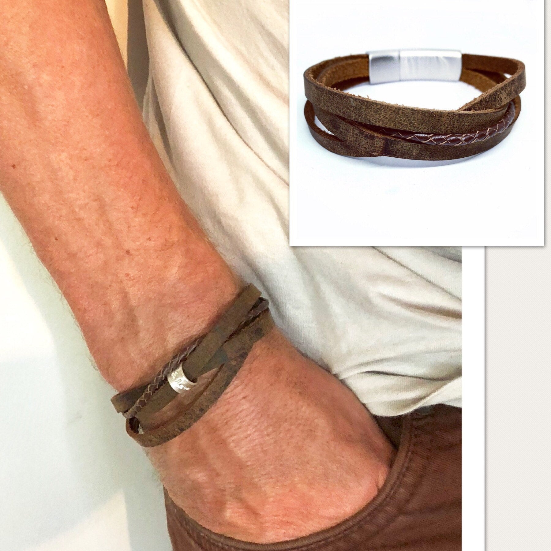 Mens leather wrap bracelet deals
