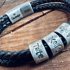 Fathers Day Gift, Mens Leather Bracelet, Personalised Bracelet for Men, Gifts for Men, Custom Bracelet, Engraved Leather Bracelet Adjustable