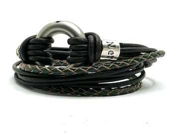 4 Cord Double Wrap Leather Cremation Bracelet for Men, Braided Leather Wrap Insert, Urns Bracelet, Modern Pet Urn